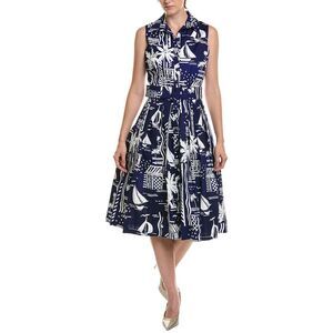Samantha Sung Womens Amber Cote D'azure Midi Shirtdress, Blue